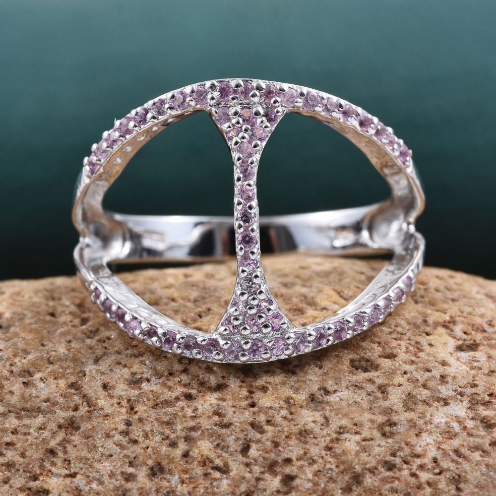 Pink Sapphire Sterling Silver Open  Band Ring